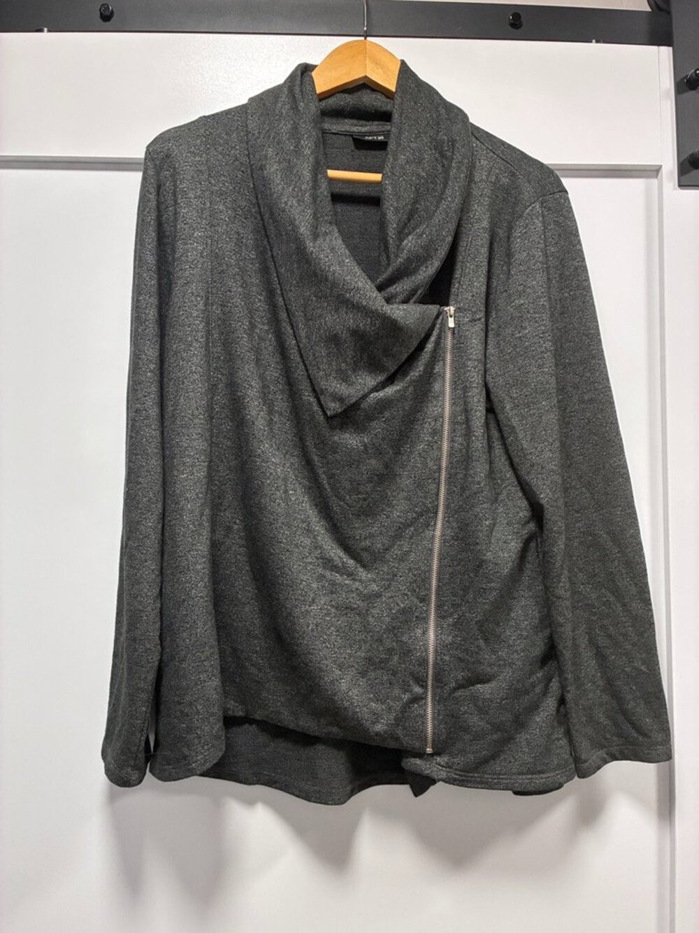Apt. 9 Charcoal Gray Asymmetrical Zip Drape Collar Knit Jacket XL